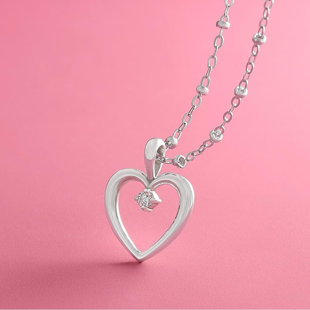 Heart with Diamond Pendant & Forged Beaded Chain